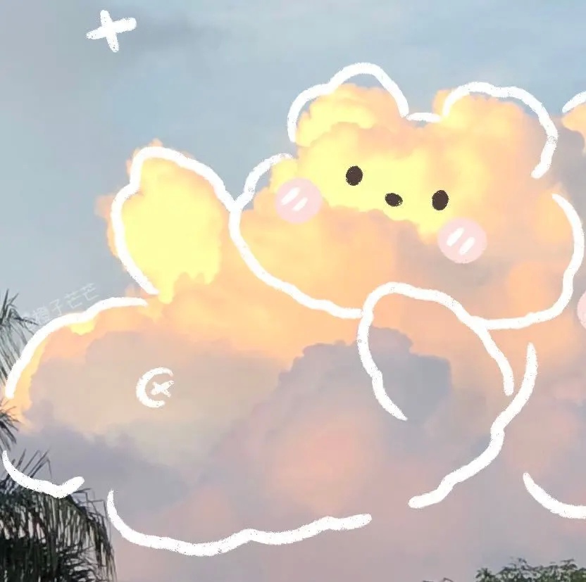 江孑 卡通描绘云朵风景背景图
