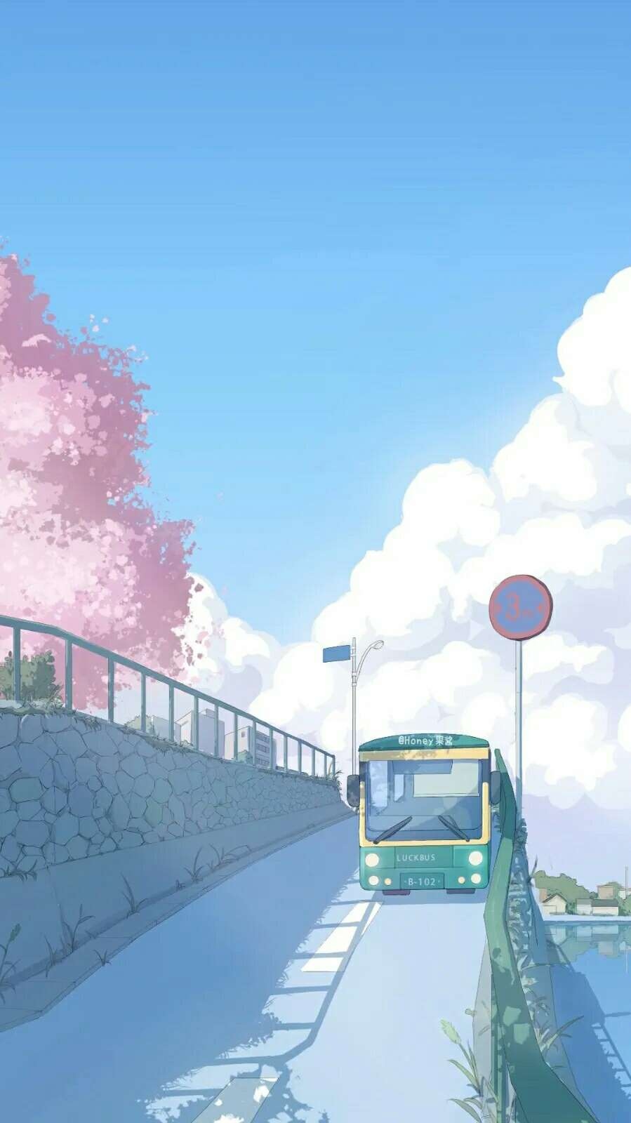 江郁唯美樱花马路公车动漫壁纸