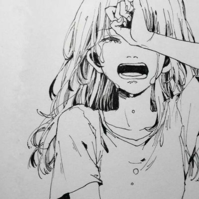 悲伤的女孩流泪的素描图片