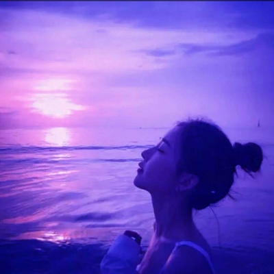 日落侧脸头像海边紫色图片