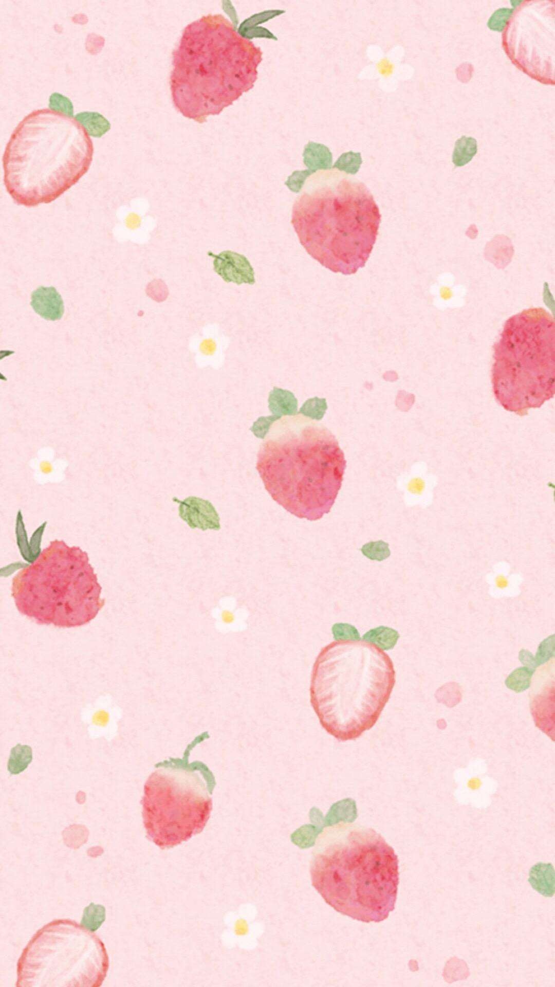 甜甜的少女心壁纸 粉色系草莓