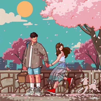 甜甜的情侣插画/图源qq